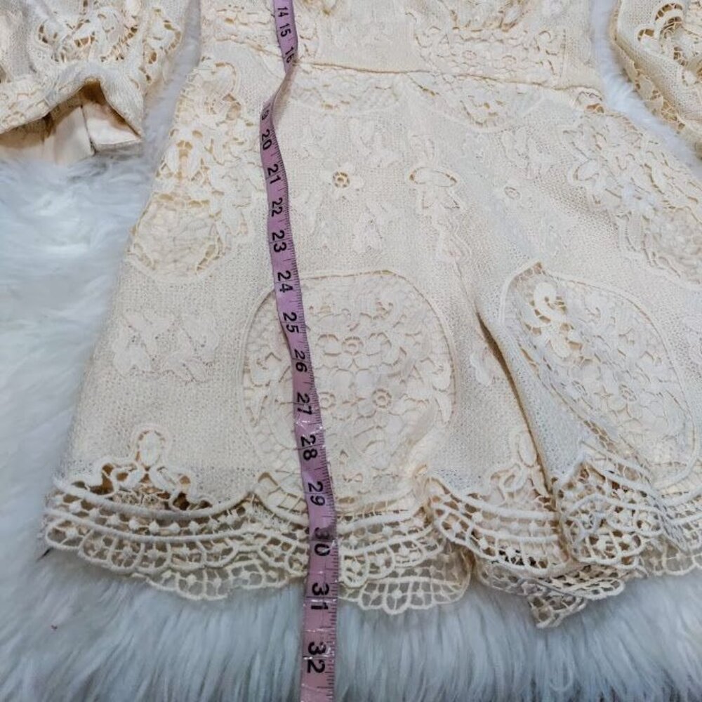 NWT Maje Ilou Guipure Lace Womens Large 3/4 Sleeve V-Neck Playsuit Romper Nude - Picture 12 of 15